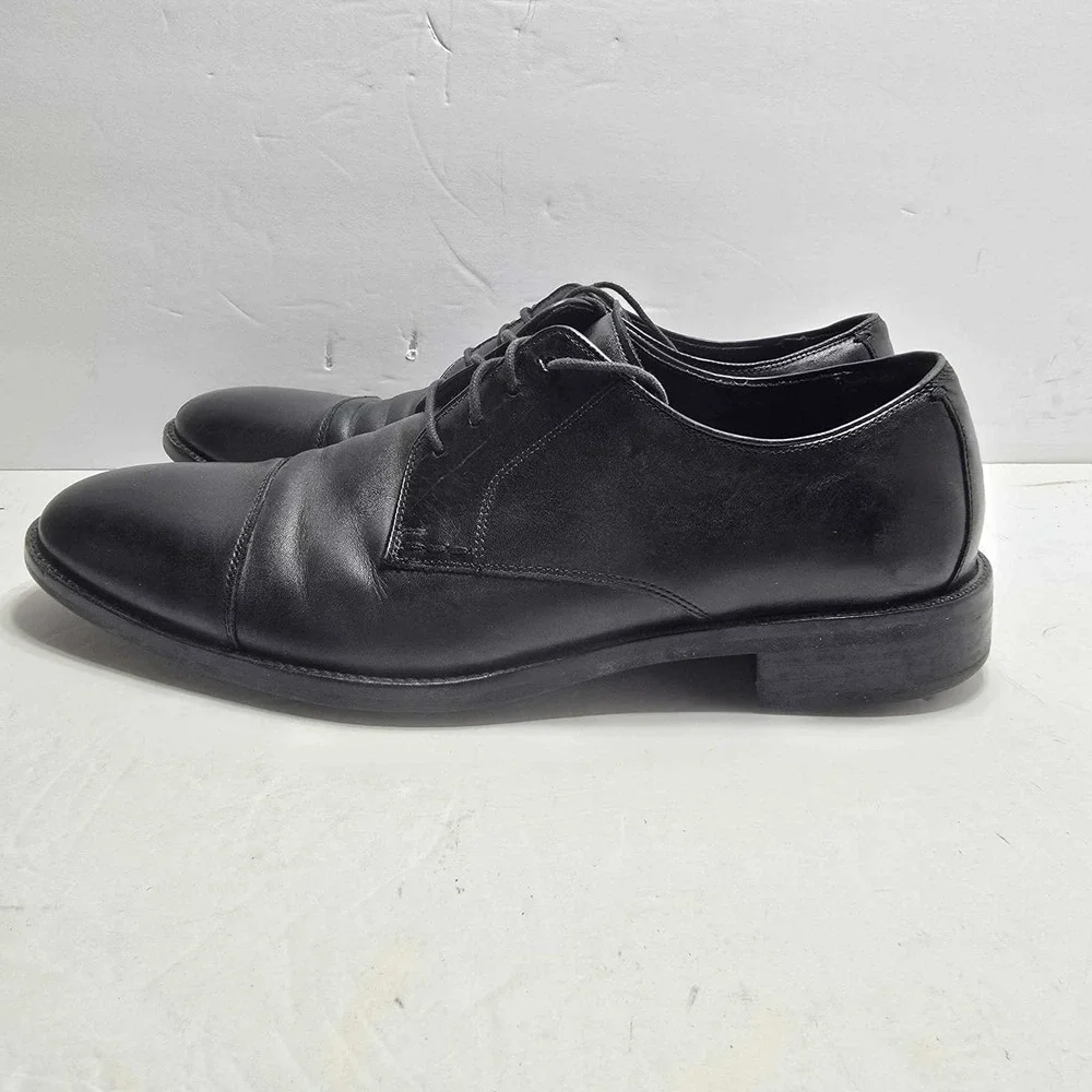 Cole Haan Mens Black Leather Cap Toe Derby Dress Shoes Lace Up Professional